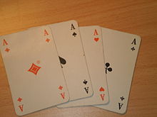 Aces with five symbols on French-suited playing cards, used in Germany Ace-Ass.JPG