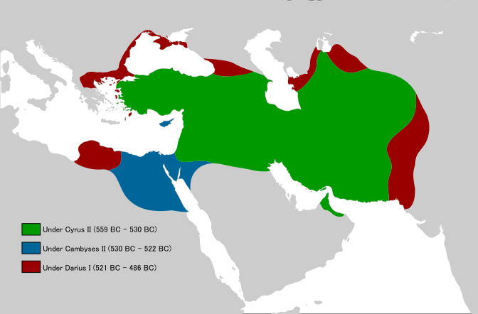 پرونده:Achaemenid Empire under different kings (flat map).svg