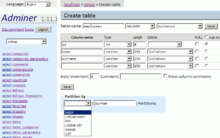 Partitioning options on a table in MySQL in the environment of the Adminer tool. Adminer04.png