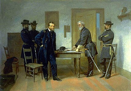 Lee surrendering to Grant at Appomattox par Alonzo Chapel.