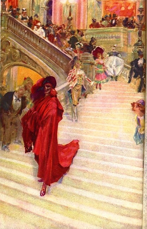 One of the five watercolors by André Castaigne illustrating the first American edition of the Phantom of the Opera (1911).