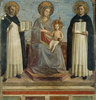 <i>Madonna and Child with St Dominic and St Thomas Aquinas</i> Fresco by Fra Angelico