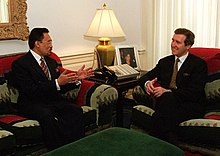 US Secretary of Defense William Cohen (right) meets with Anwar Ibrahim (left) at the Pentagon 1998. Anwar Cohen 980416.jpg