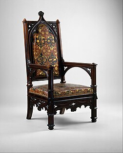 Armchair, by Joseph-Pierre- François Jeanselme and Jacques-Michel Dulud, c.1850, carved rosewood, leather, silk and serge, overall: 130.8 × 65.1 × 62.2 cm, Metropolitan Museum of Art