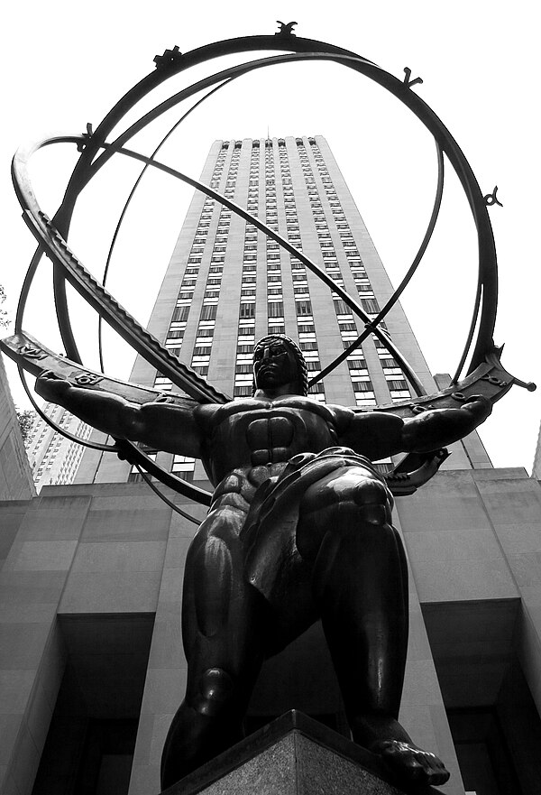 Lawrie's Atlas in Rockefeller Center on Fifth Avenue in New York City, opposite St. Patrick's Cathedral.