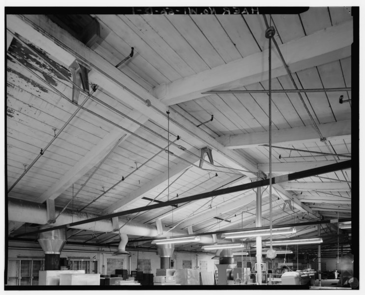 File:BUILDING No. 4 - SECOND FLOOR INTERIOR - DETAIL OF WOOD ROOF STRUCTURE IN SMALL RAISED FLOOR SECTION - BRACED (TRUSSED) RIDGE GIRDER AND TRUSSED BEAMS ALSO SHOWN - Whiting-Plover HAER WIS,49-WHIT,1D-1.tif