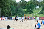 Deutsch: Beachhandball Europameisterschaften 2019 (Beach handball Euro); Tag 3: 4. Juli 2019 – Männer, Platzierungsrunde Gruppe III, Italien-Montenegro 2:0 (22:15, 18:7) English: Beach handball Euro; Day 3: 4 July 2019 – Men Consolation Round Group III – Italy-Montenegro 2:0 (22:15, 18:7)