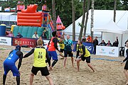 Deutsch: Beachhandball Europameisterschaften 2019 (Beach handball Euro); Tag 5: 6. Juli 2019 – Männer, Platzierungsspiel für die Ränge 5–8, Frankreich-Deutschland 0:2 (18:22, 16:19) English: Beach handball Euro; Day 5: 6 July 2019 – Placement Match/Cross Match for rank 5–8 Men – Frankreich-Deutschland 0:2 (18:22, 16:19)