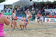 Deutsch: Beachhandball Europameisterschaften 2019 (Beach handball Euro); Tag 5: 6. Juli 2019 – Frauen, Halbfinale, Ungarn-Niederlande 2:0 (19:16, 15:12) English: Beach handball Euro; Day 5: 6 July 2019 – Semifinal Women – Hungary-Netherlands 2:0 (19:16, 15:12)