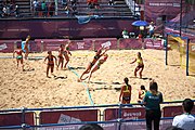 Deutsch: Beachhandball bei den Olympischen Jugendspielen 2018; Tag 4, 10. Oktober 2018; Mädchen, Vorrunde, Gruppe A - Ungarn-Chinese Taipei (Taiwan) 2:0 English: Beach handball at the 2018 Summer Youth Olympics at 10 October 2018 – Girls Preliminary Round Group A‎ – Hungary-Chinese Taipei 2:0