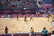 Deutsch: Beachhandball bei den Olympischen Jugendspielen 2018; Tag 4, 10. Oktober 2018; Mädchen, Vorrunde, Gruppe A - Ungarn-Chinese Taipei (Taiwan) 2:0 English: Beach handball at the 2018 Summer Youth Olympics at 10 October 2018 – Girls Preliminary Round Group A‎ – Hungary-Chinese Taipei 2:0