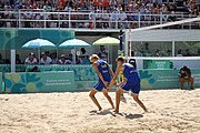 Deutsch: Beachvolleyball bei den Olympischen Jugendspielen 2018; Tag 11, 17. Oktober 2018; Jungen,Finale – Niederlande (Matthew Immers/Yorick de Groot)-Schweden (David Åhman/Jonatan Hellvig) 0:2 (20–22/15–21) English: Beach volleyball at the 2018 Summer Youth Olympics at 17 October 2018 – Final – Netherlands (Matthew Immers/Yorick de Groot)-Sweden (David Åhman/Jonatan Hellvig) 0:2 (20–22/15–21)