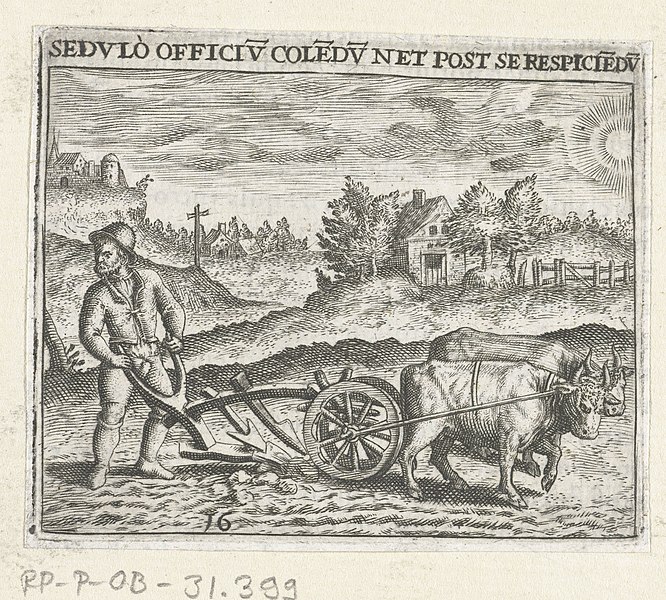 File:Boer bewerkt zijn land met een ploeg SEDVLÒ OFFICIV COLEDV NET POST SE RESPICIEDV (titel op object) Denis Lebey de Batilly, Emblemata, 1596 (serietitel), RP-P-OB-31.399.jpg