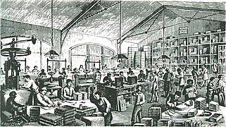 Atelier de reliure vers 1867.