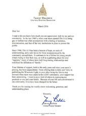 Letter from Senator Tammy Baldwin Brehm, Joe - Baldwin Nice Note - March 2016.pdf