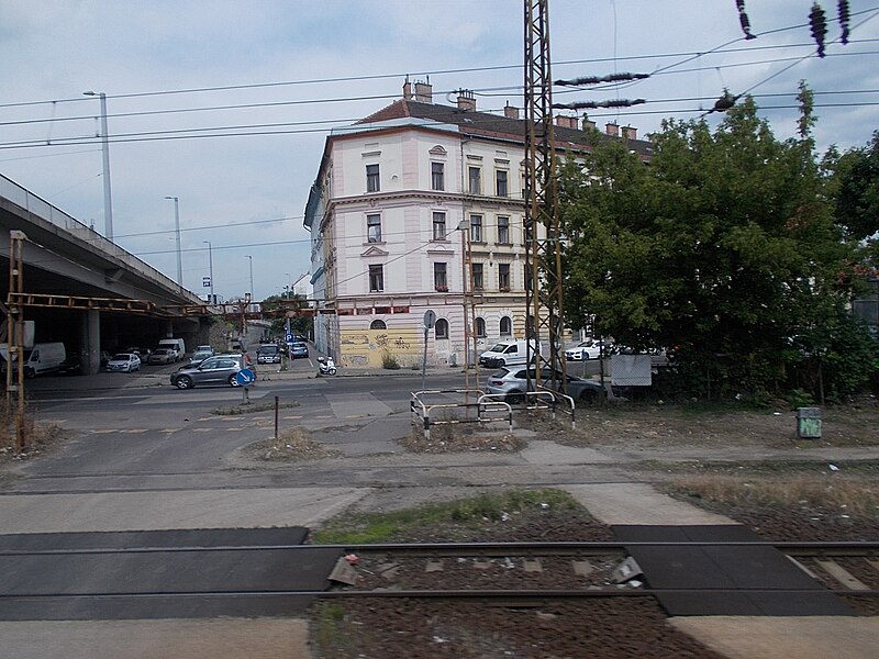 File:Budapest-Szob railway line, Hajtsár Road level crossing, 2020 Zugló.jpg