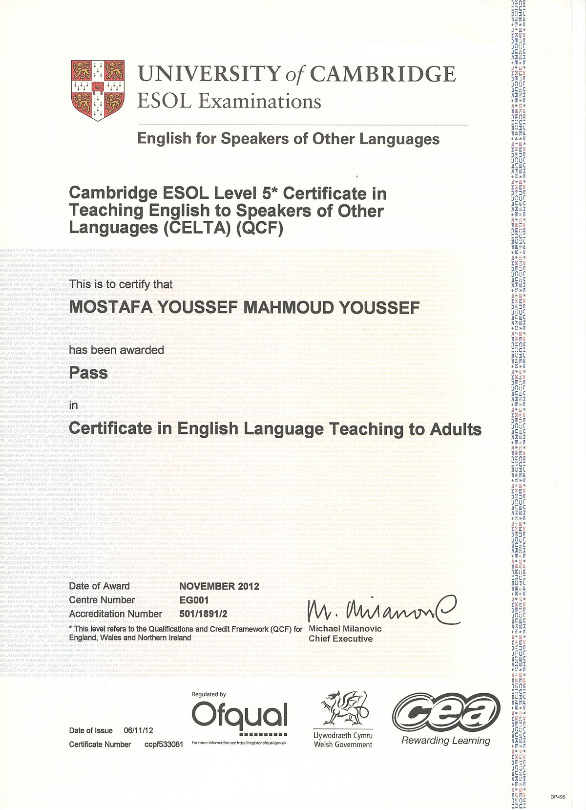 Certificate in Teaching English to Speakers of Other Languages ...