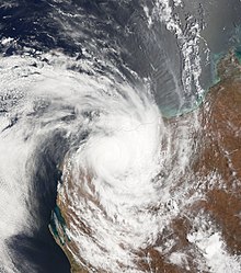 Satellite image of Cyclone Clare over Western Australia on 10 January Clare 10 jan 2006 0230Z.jpg