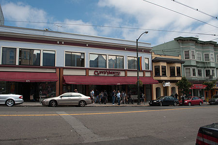 Cliff's is located at 479 Castro St (center). The awning on the left at 471 Castro St is Cliff's "Annex". Cliffs Variety (former location of A Different Light) (6016522797).jpg