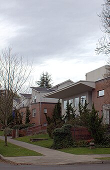 Part of the former Concordia University which closed in 2020 due to the end of financial support for the Lutheran Church-Missouri Synod, the parent entity of the University. Concordia University Portland NE corner - Portland Oregon.jpg