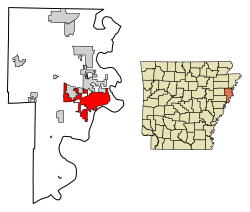 Location in Crittenden County and the state of Arkansas.