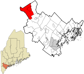 Cumberland County Maine incorporated and unincorporated areas Bridgton highlighted.svg