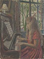 Dochter Viviane aan de piano (1960)