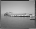 EAST ELEVATION WITH CONTAINER SHIP AND TUGBOATS, FROM FRANKLIN D. ROOSEVELT PIER, LOOKING WEST - Grove Street Pier, 1 Market Street, Oakland, Alameda County, CA HABS CAL,1-OAK,23-5.tif