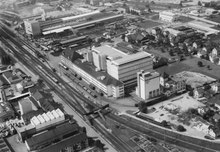 Coop Verteilzentrum und Bahnhof, Luftbild (1967)