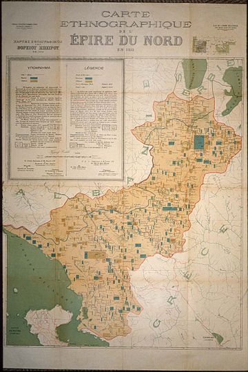 Ethnographic map of Northern Epirus in 1913, presented by Greece at the Paris Peace Conference, 1919