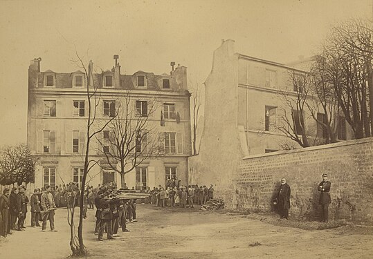 Exécution des généraux Clément-Thomas et Claude Lecomte en 1871 (photomontage d'Eugène Appert, issu de la série les Crimes de la Commune).