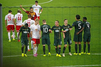 Celtic in action away to Red Bull Salzburg during the group stage of their UEFA Europa League campaign in 2014. FC Salzburg gegen Celtic Glasgow 33.JPG