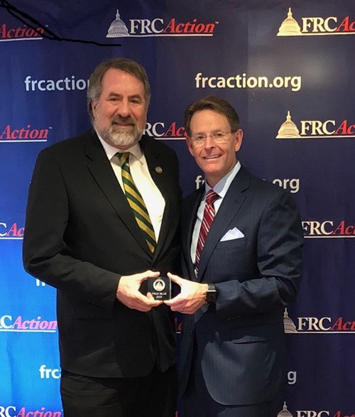 LaMalfa being presented the True Blue award by FRC President Tony Perkins