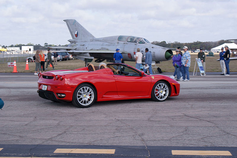 File:Ferrari F430 2006 Spider drives past Mikoyan-Gurevich MiG-21U Mongol-A TICO 13March2010 (14599445235).jpg