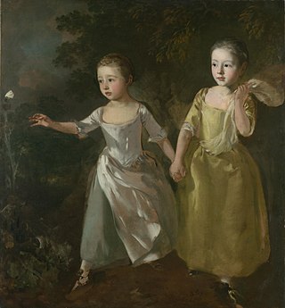 <i>The Painters Daughters Chasing a Butterfly</i> Painting by Thomas Gainsborough