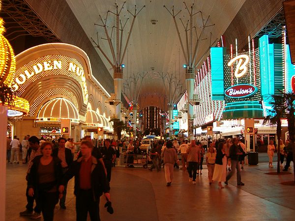 The Golden Nugget and Binion's casinos at night