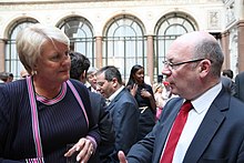 Foreign Office Under-Secretary of State Alistair Burt (right) with US Embassy charge d'affaires Barbara J. Stephenson at a Commission reception in London, 2013 Fulbright Commission (9247693947).jpg