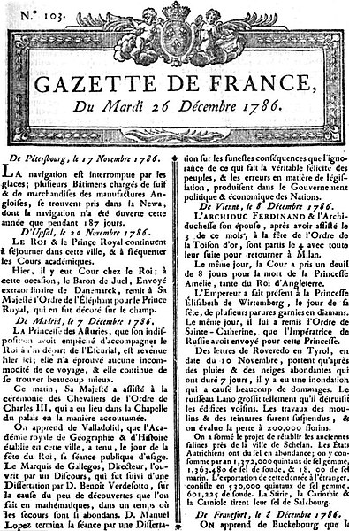 La Gazette, 26 December 1786