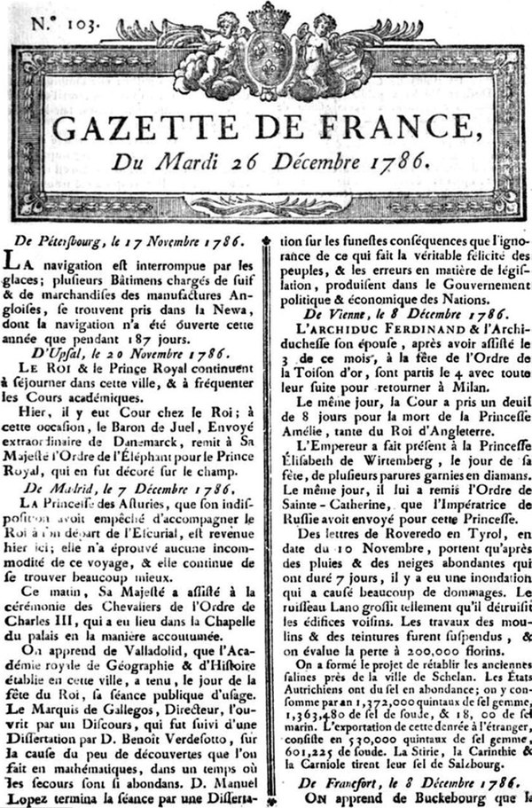 La Gazette, 26 December 1786