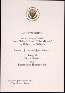 A program featuring Shirley Jones and Jack Cassidy at the White House in 1957