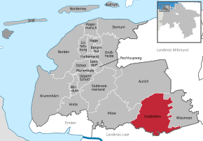Poziția comunei Großefehn pe harta districtului Aurich
