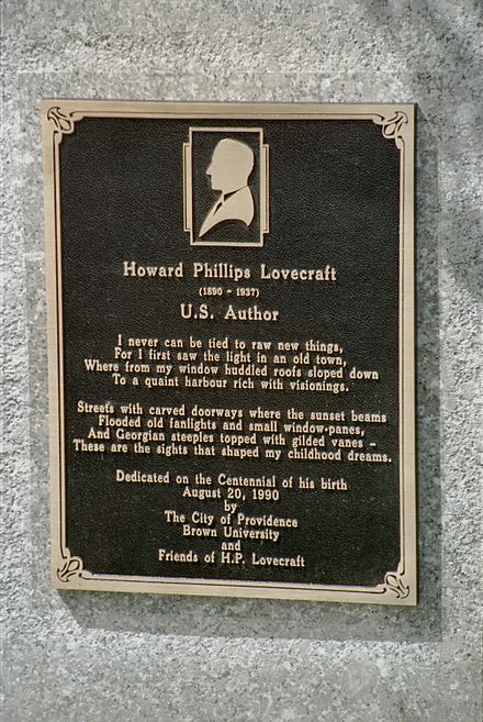 H. P. Lovecraft memorial plaque at 22 Prospect Street in Providence. Portrait by silhouettist E. J. Perry.