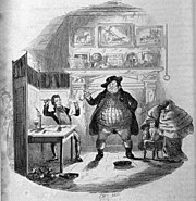 Englishmen smoking pipes: Illustration by Hablot Knight Browne for Charles Dickens' 1837 The Pickwick Papers Hablot Knight Browne - The Pickwick Papers, Sam Weller with his father, Chapter XXXII (cropped).jpg