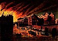 Der Hamburger Brand bei der Zollenbrücke. Kolorierte Lithographie von Peter Suhr (1788-1857).