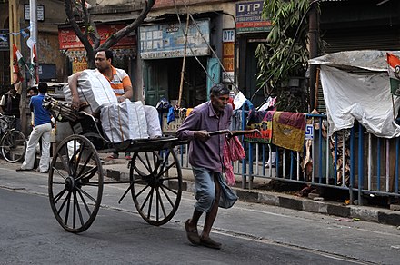 Human-pulled rickshaws still run in Kolkata