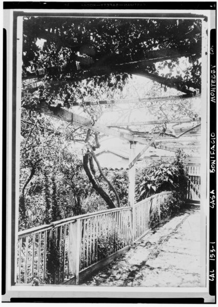 File:Historic American Buildings Survey Louis Sanchez Collection, Oakland Taken 1860's ENTRANCE- WAY TO HOUSE BEFORE RELOCATION OF BUILDING - Casa Bonifacio, 785 Mesa Road (moved from HABS CAL,27-MONT,30-2.tif