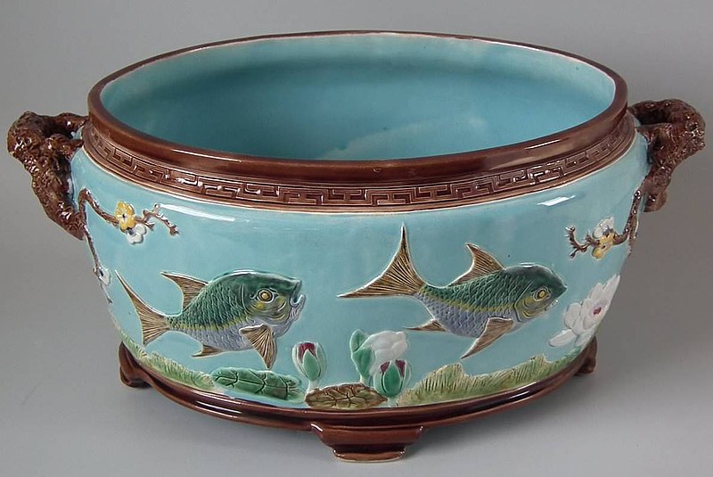 File:Holdcroft majolica fish and lilies jardiniere, naturalistic style (cropped).jpg