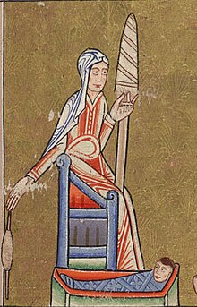 La filatura a mano era una forma tradizionale di lavoro femminile (illustrazione del 1170).