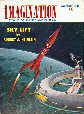 Heinlein's short story "Sky Lift" took the cover of the November 1953 issue of Imagination Imagination 195311.jpg