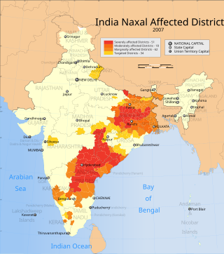 <span class="mw-page-title-main">Red corridor</span> Region in eastern India that experiences considerable left-wing extremist violence